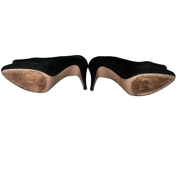 Prada Peep Toe Heel Platform BlackLeather Sz 39.5 (8) with box elegant - Picture 4 of 11